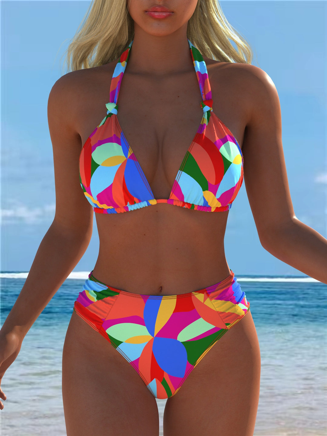 Damen Triangel-Bikini mit hohem Bund und patriotischem Sternen-Muster EB