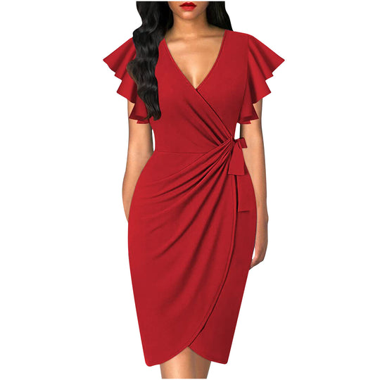 Damen Wickelkleid mit Rüschendetails und elastischem Tailleneinsatz EB