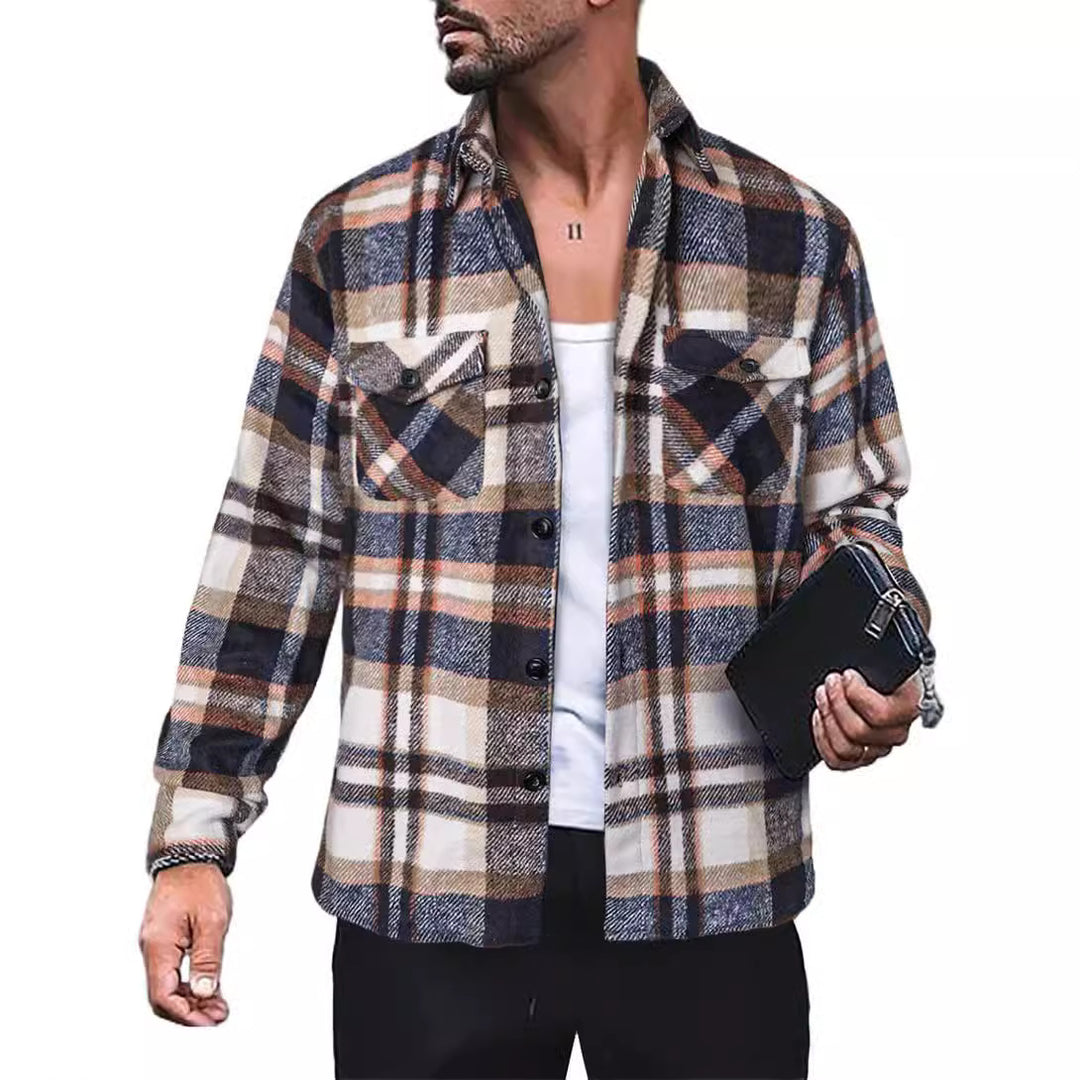 Herren Flanellhemd mit Karomuster und funktionalen Taschen EB