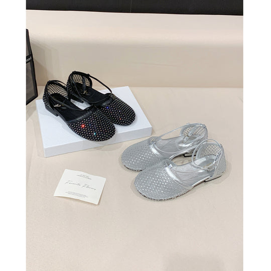 Damen elegante Ballerinas mit modischem Netzdesign und schimmerndem Akzent EB