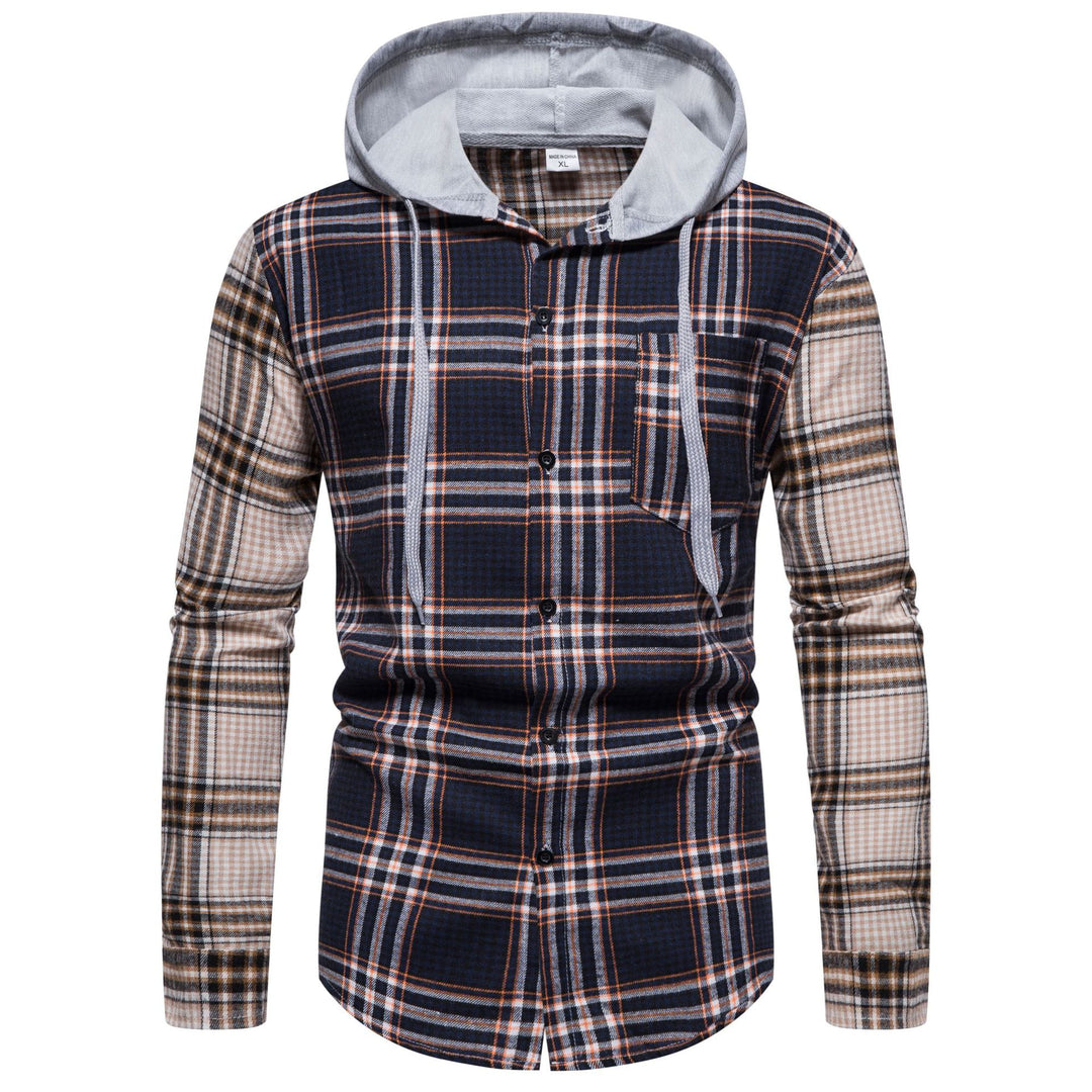 Herren Karo-Hemdjacke mit integrierter Kapuze und modernen Mustern EB