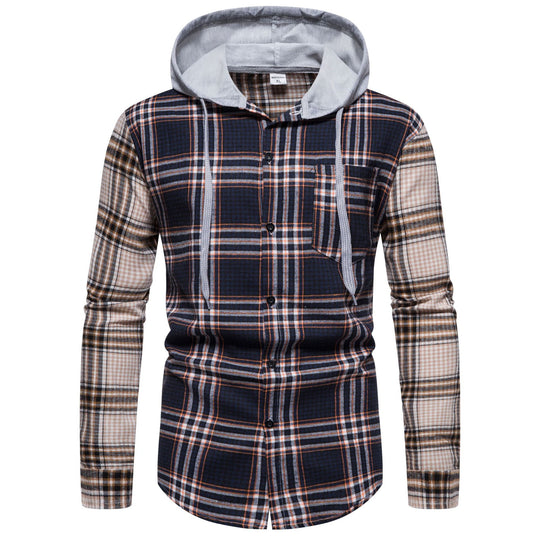 Herren Karo-Hemdjacke mit integrierter Kapuze und modernen Mustern EB