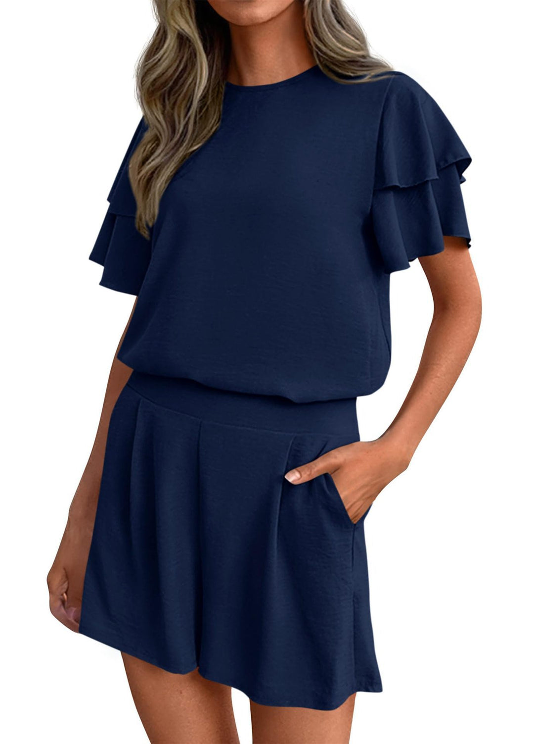 Damen Verspieltes Jumpsuit mit Rüschendetails und seitlichen Taschen EB