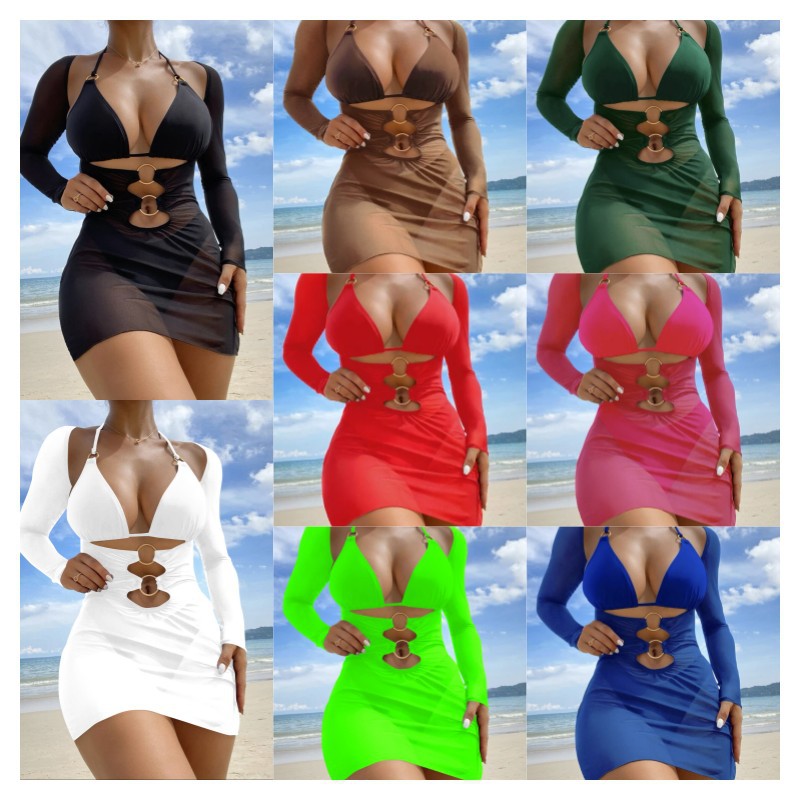 Damen Badeanzugkleid mit raffinierten Cut-Outs und langen Ärmeln EB