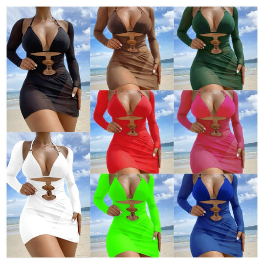Damen Badeanzugkleid mit raffinierten Cut-Outs und langen Ärmeln EB