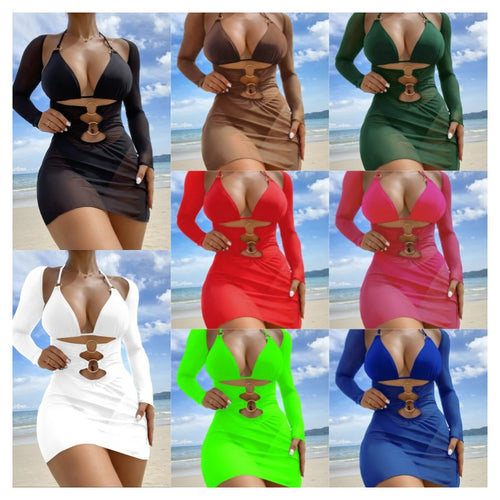 Damen Badeanzugkleid mit raffinierten Cut-Outs und langen Ärmeln EB