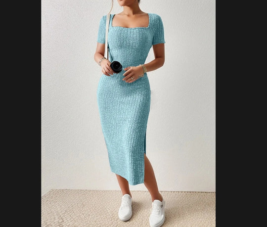 Damen Figurbetontes Maxikleid mit seitlichen Schlitzen und elastischem Material EB
