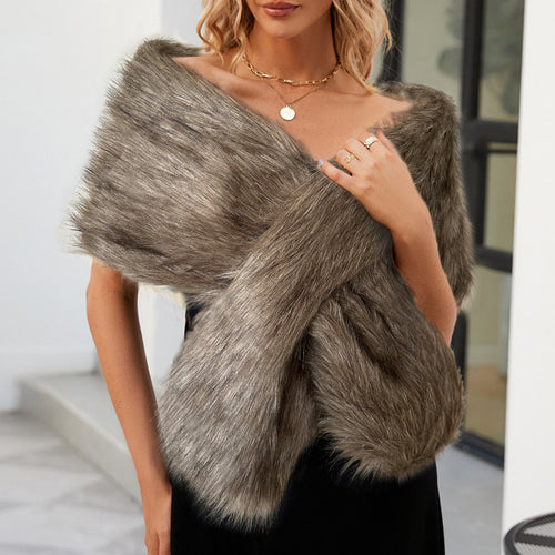 Damen Elegante Kunstfell-Schal mit modischem Schnitt EB