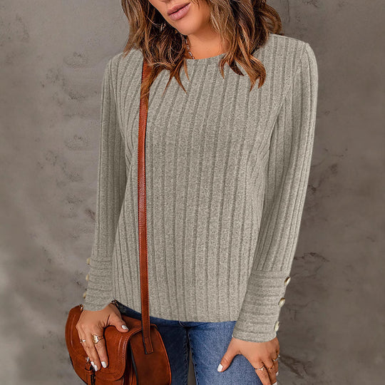 Damen Feinstrickpullover mit eleganter Rippenstruktur und Knopfdetails EB