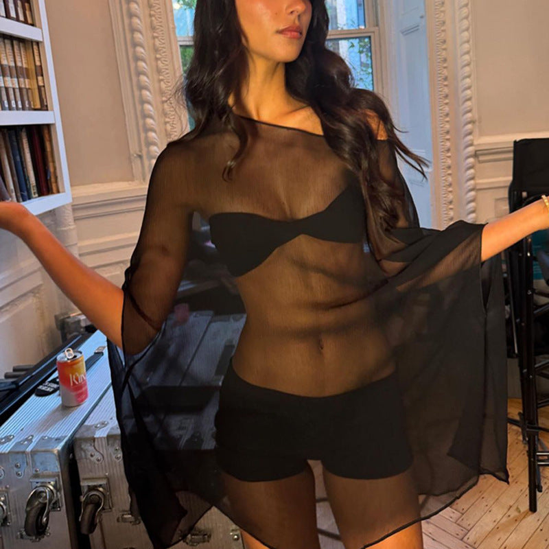 Damen Chiffon Überwurf mit eleganten Ärmelausschnitten EB