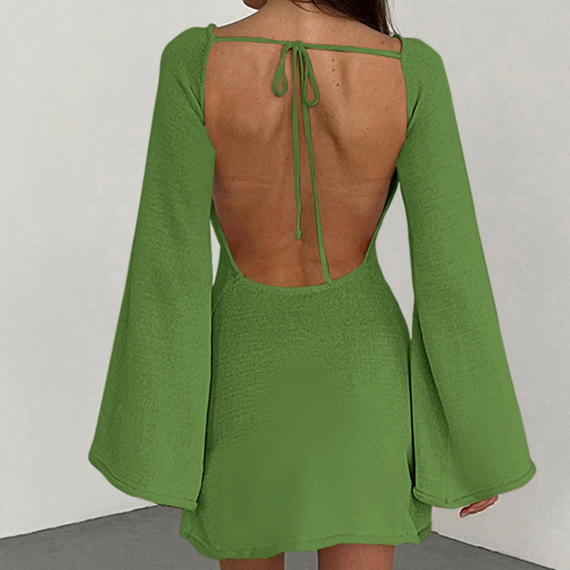 Damen lässiges Strickkleid mit weiten Ärmeln und Rundhalsausschnitt EB