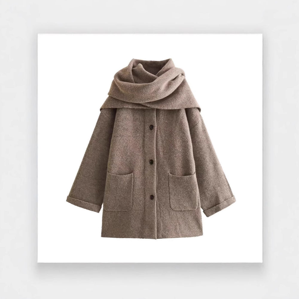 Damen elegante Oversize-Jacke aus warmer Wolle mit Taschen EB