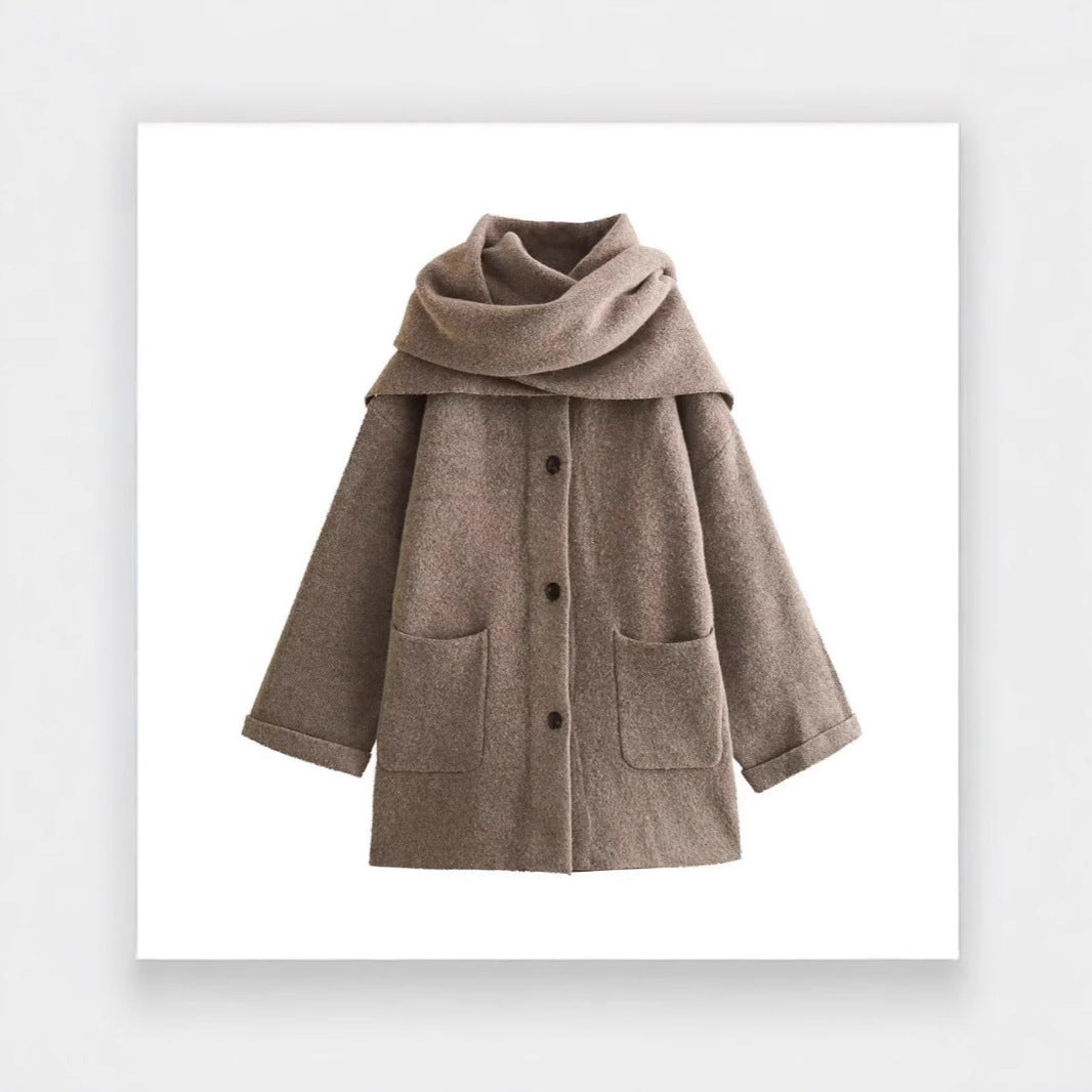 Damen elegante Oversize-Jacke aus warmer Wolle mit Taschen EB