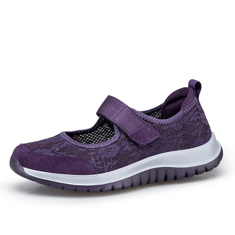 Damen Sportliche Slip-On Sneakers mit verstellbarem Klettverschluss und atmungsaktiver Netzstruktur EB