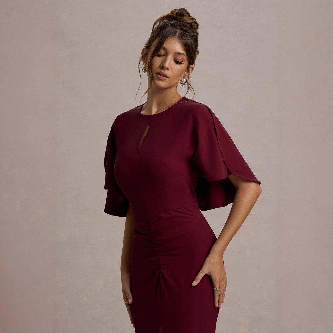 Damen Elegantes Abendkleid mit voluminösen Ärmeln und raffiniertem Wickeldetail EB