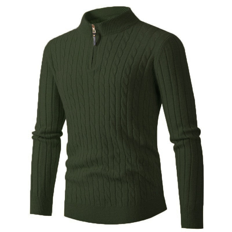 Herren Strickpullover mit modernem Zopfmuster und Kragenreißverschluss EB