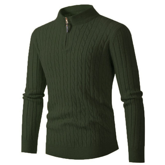 Herren Strickpullover mit modernem Zopfmuster und Kragenreißverschluss EB