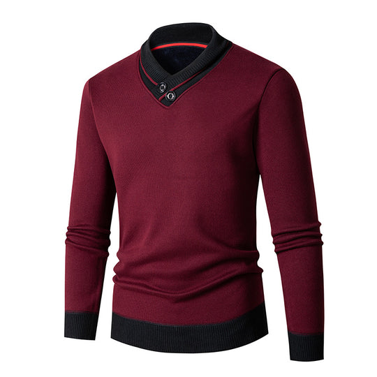 Herren eleganter V-Ausschnitt Pullover mit modischem Kragen EB