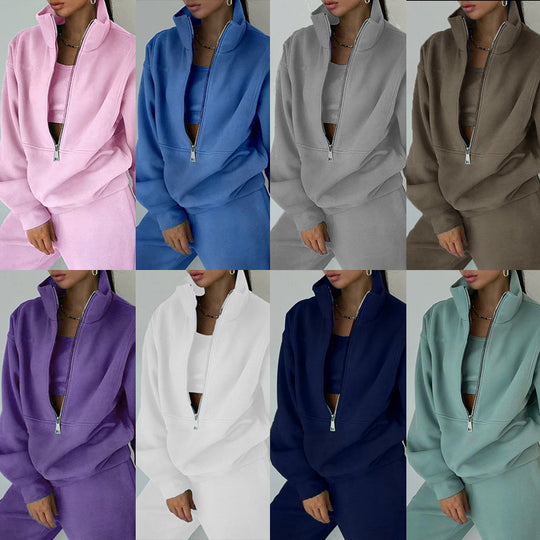 Damen nan Oversize Halbzip-Sweatshirt mit hohem Stehkragen und verdeckter Kängurutasche EB