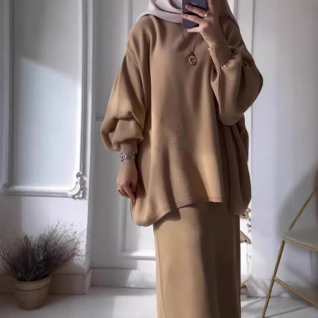 Damen Lässiges Zweiteiler-Kleidungsset mit weitem Schnitt und eleganten Puffärmeln EB