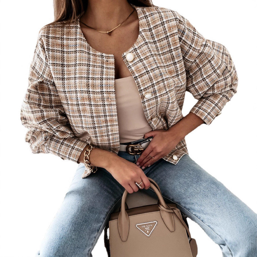 Damen Karierte Bouclé-Jacke EB