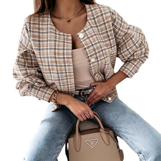 Damen Karierte Bouclé-Jacke EB