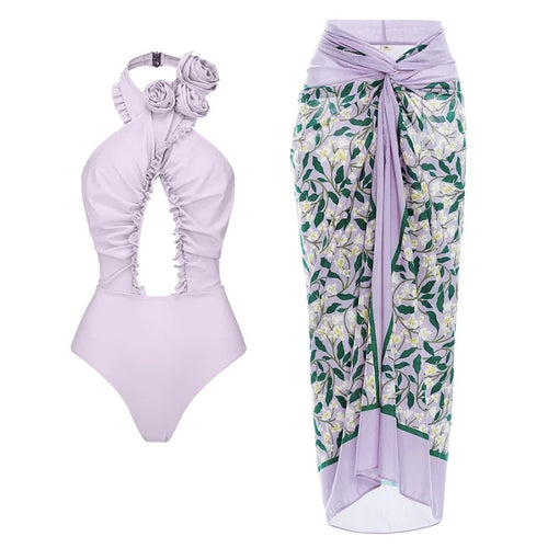 Damen Einteiliger Badeanzug mit floralem Cut-Out und Rüschen EB