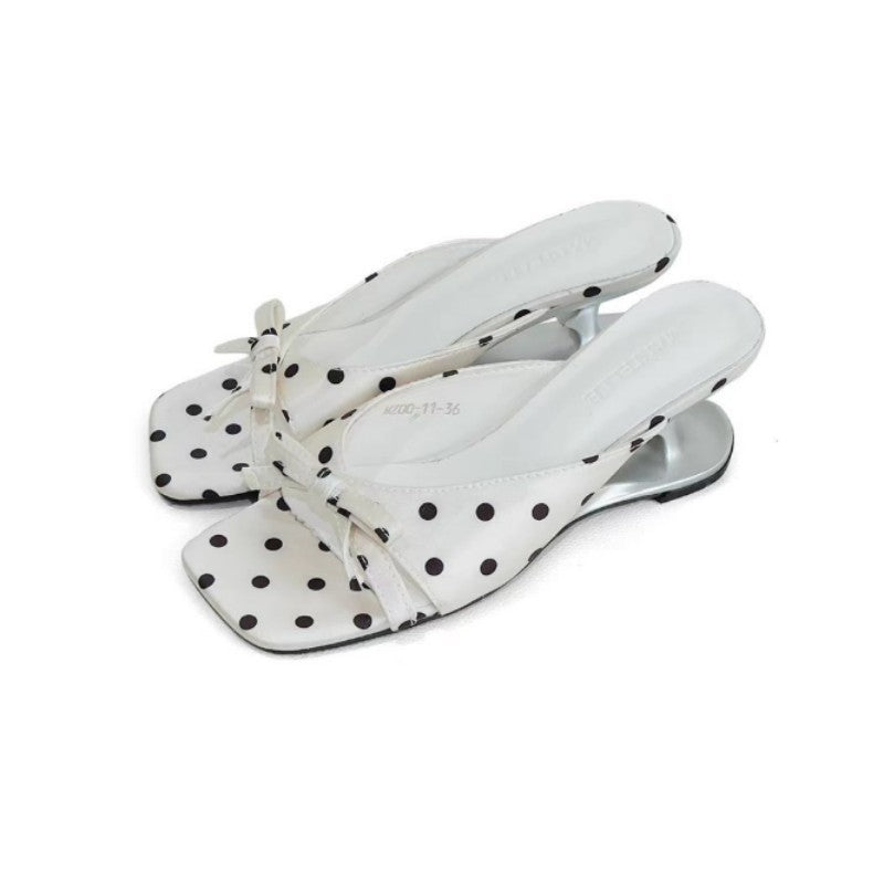 Damen offene Mules mit modischem Punkte-Design und dekorativem Schleifenakzent EB