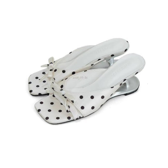 Damen offene Mules mit modischem Punkte-Design und dekorativem Schleifenakzent EB