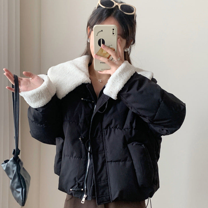 Damen Kuschelige Daunenjacke mit abnehmbarem Teddykragen EB