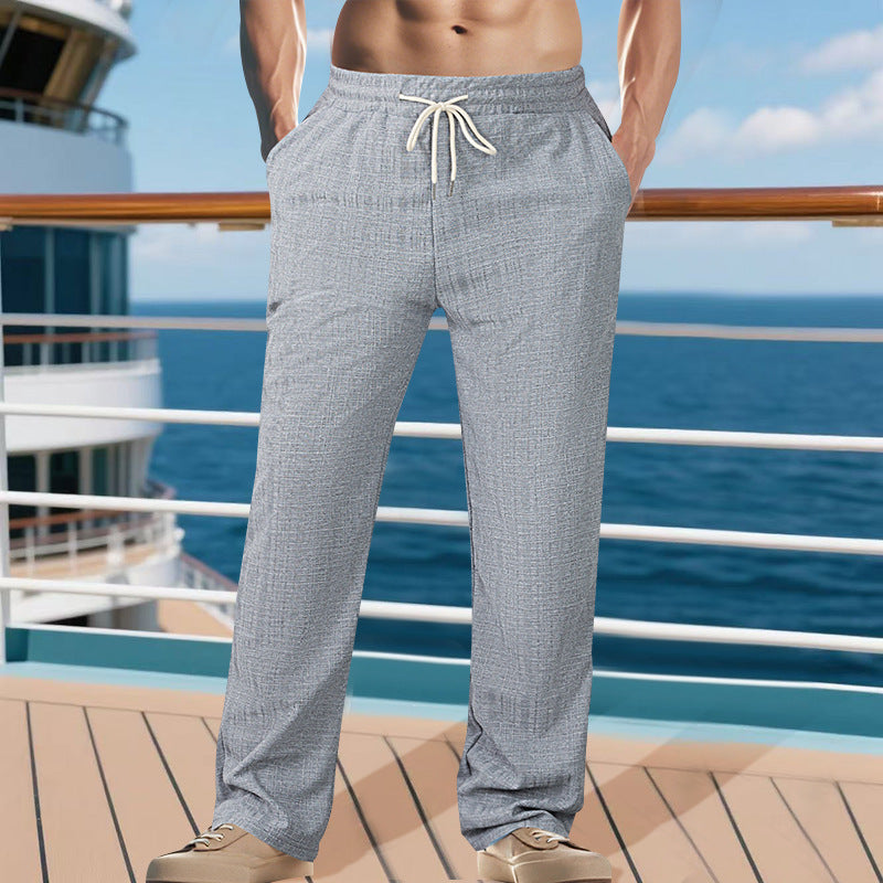 Herren Leichtgewichtige Struktur-Loungehose mit elastischem Tunnelzugbund und geradem Relaxed-Fit EB