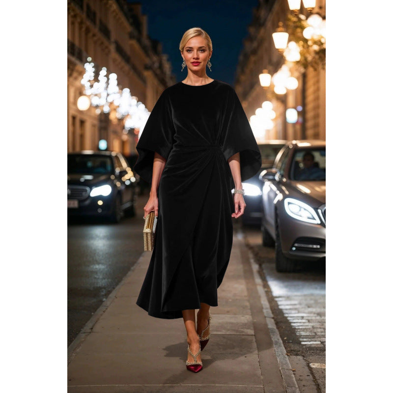 Damen Abendkleid im eleganten Samt-Design mit voluminösen Ärmeln und taillierter Silhouette EB