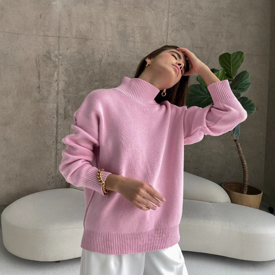 Damen eleganter Strickpullover mit hohem Kragen EB