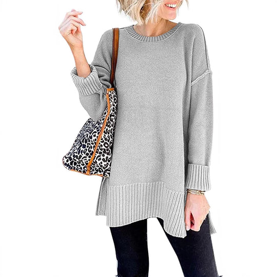 Damen lässiger Pullover mit asymmetrischem Saum und strukturiertem Rippdesign EB