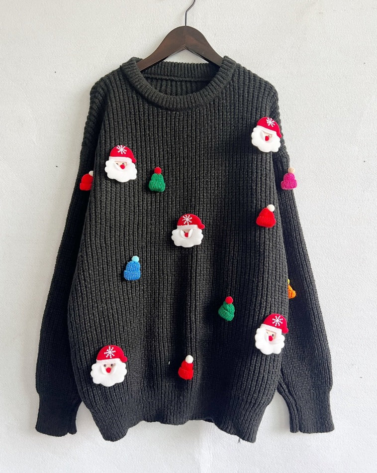Damen Weihnachts-Pullover mit festlichem Santa-Motiv und strukturierter Strickqualität EB