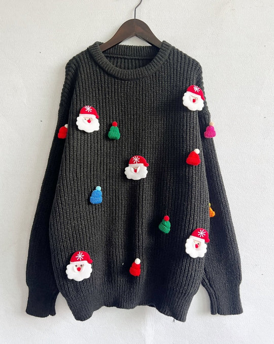 Damen Weihnachts-Pullover mit festlichem Santa-Motiv und strukturierter Strickqualität EB