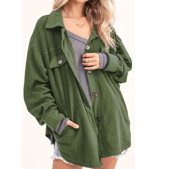 Damen lässige Overshirtjacke aus weichem Fleece EB