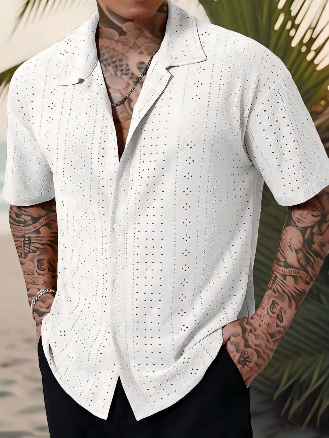 Herren Kurzarmhemd mit strukturiertem Design und atmungsaktivem Material EB