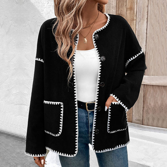 Damen lässige oversized Jacke mit kontrastreichem Saum EB