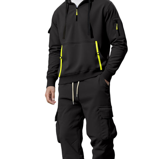 Herren nan lässiger Halbzip Hoodie mit Kängurutasche und Cargo Jogginghose mit Reißverschlussdetails EB