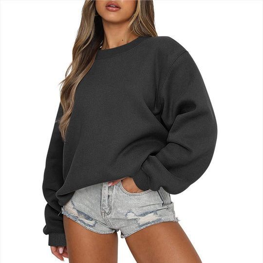 Damen nan oversized Rundhals-Sweatshirt aus Baumwollmix mit überschnittener Schulter, angerauter Innenseite und elastischen Bündchen EB