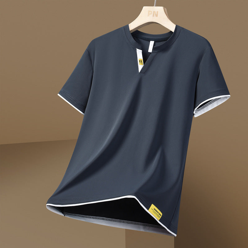 Herren nan atmungsaktives Funktionsshirt mit kontrastkanten und offenem V-Ausschnitt EB