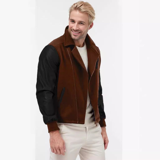 Herren modische Übergangsjacke mit kontrastierenden Ärmeln und praktischen Taschen EB