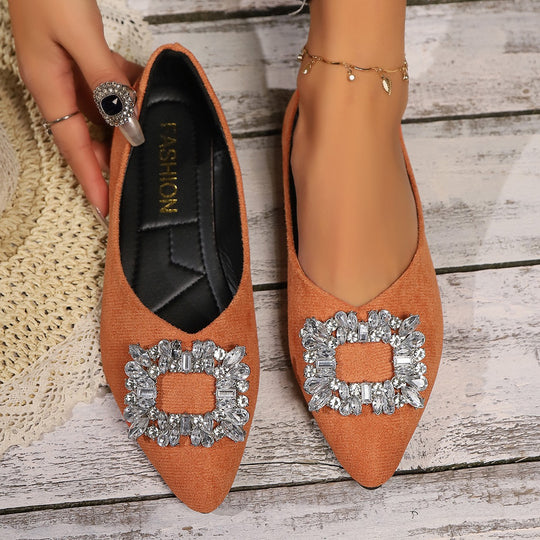 Damen elegante Ballerinas mit funkelnder Kristall-Applikation EB