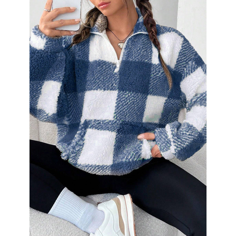 Damen kuscheliger Fleece-Pullover mit hohem Kragen EB