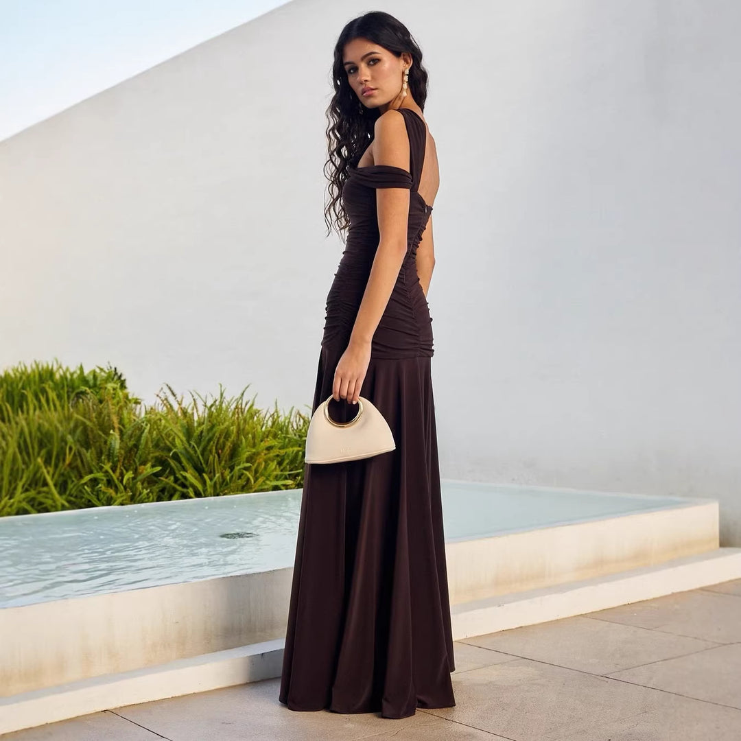 Damen elegantes, tailliertes Abendkleid mit asymmetrischem Träger EB