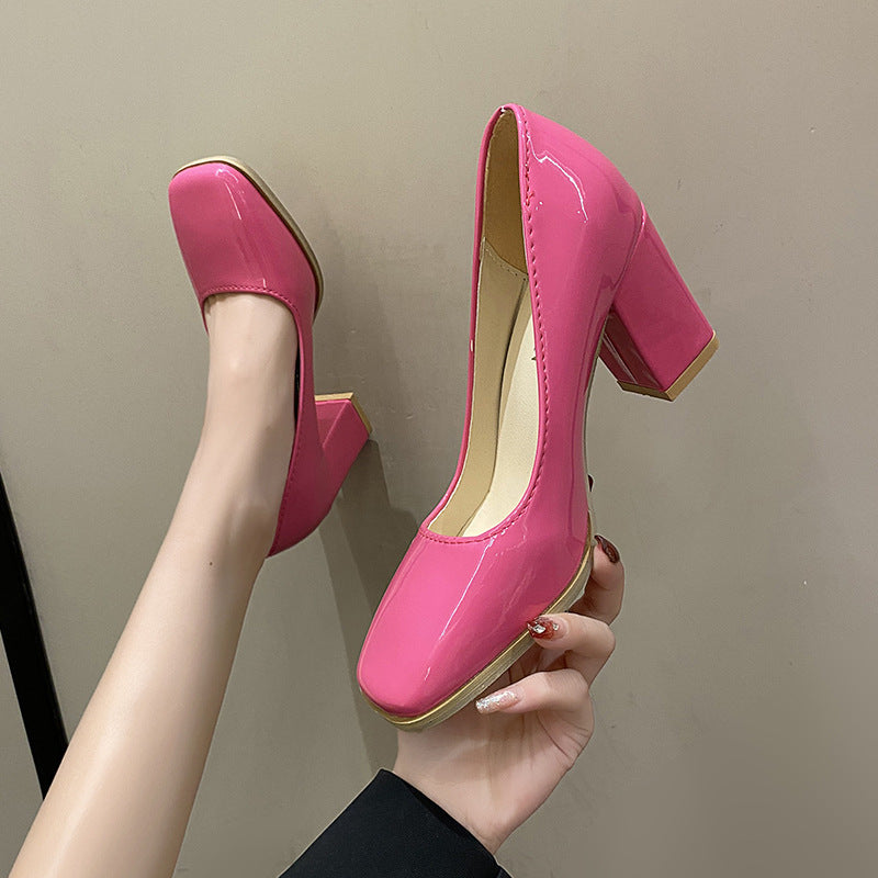 Damen elegante Pumps mit quadratischer Zehenkappe und hohem Blockabsatz EB