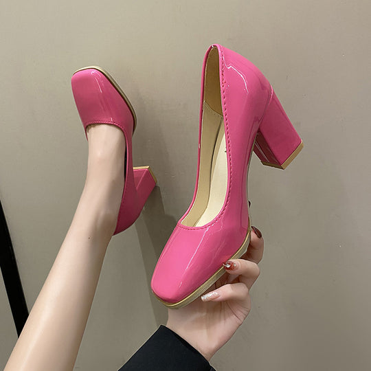 Damen elegante Pumps mit quadratischer Zehenkappe und hohem Blockabsatz EB