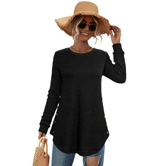 Damen Langarmshirt mit Knopfdetails und asymmetrischem Schnitt EB