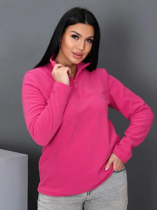 Damen Fleeceoberteil mit kurzem Halbzip und Stehkragen EB